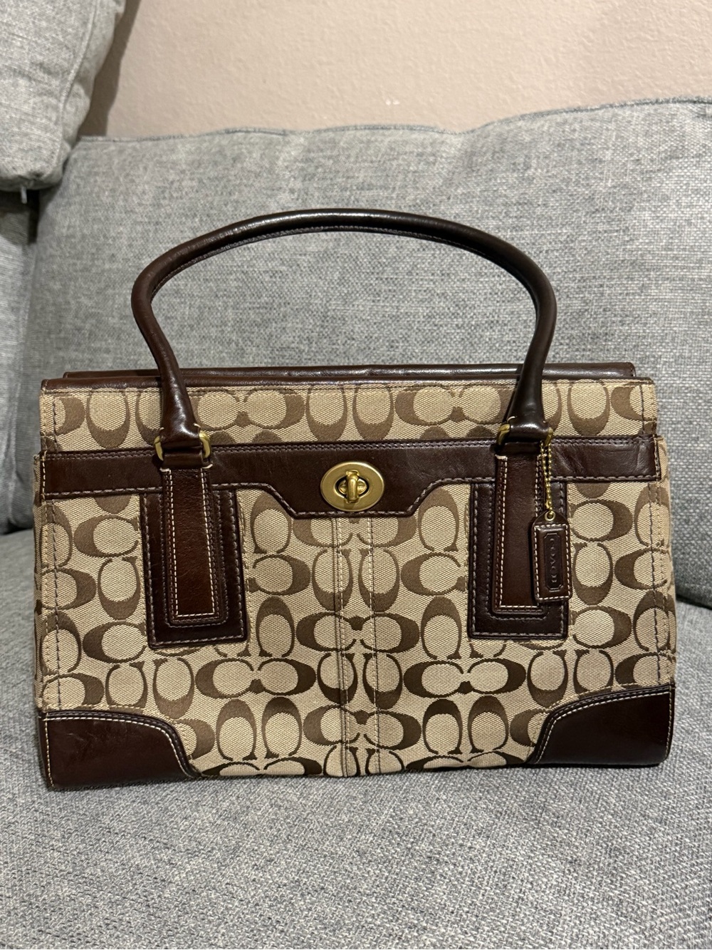 Coach Signature Canvas and Leather Satchel - Brown/Beige